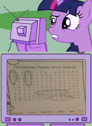 Size: 563x769 | Tagged: safe, derpibooru import, christmas, exploitable meme, meme, obligatory pony, santa claus, satan, tv meme, wat, word search