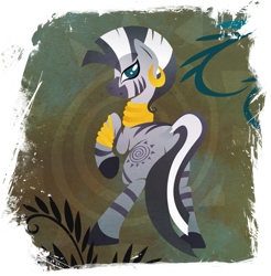 Size: 901x916 | Tagged: safe, artist:rariedash, derpibooru import, zecora, zebra, cutie mark, dock, fanfic, fanfic art, female, hooves, lineless, looking back, mare, solo