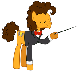 Size: 6487x6000 | Tagged: safe, artist:masem, cheese sandwich, pinkie pride, .svg available, absurd resolution, bowtie, clothes, conductor, conductor's baton, dexterous hooves, eyes closed, hoof hold, simple background, solo, suit, transparent background, tuxedo, vector