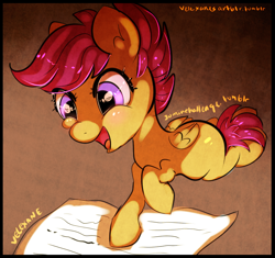 Size: 760x714 | Tagged: safe, artist:velexane, derpibooru import, scootaloo, 30 minute art challenge, cute, cutealoo, genealogy, leaping, solo, wingding eyes