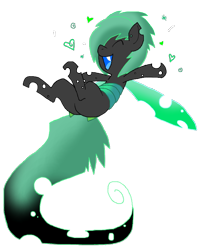 Size: 644x807 | Tagged: safe, artist:princessamity, derpibooru import, oc, oc only, changeling, changeling oc, confetti, eyes closed, green changeling, happy, heart, hearts and hooves day, plot, simple background, smiling, solo, sparkles, swirls, tongue out