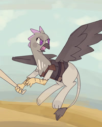 Size: 1920x2396 | Tagged: safe, artist:meowing-ghost, oc, oc only, oc:gabby (fallout equestria), griffon, fallout equestria, baseball bat, open mouth, solo