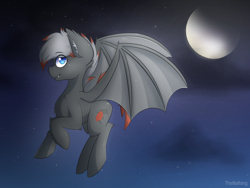 Size: 2400x1800 | Tagged: safe, artist:thebatfang, oc, oc only, oc:brimstone, bat pony, pony, fluffy, full moon, solo