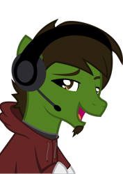 Size: 744x1052 | Tagged: safe, artist:l0gun, derpibooru import, oc, oc only, oc:mandopony, earth pony, pony, clothes, facial hair, goatee, headphones, headset, hoodie, male, recolor, simple background, solo, stallion, svg, transparent background, vector