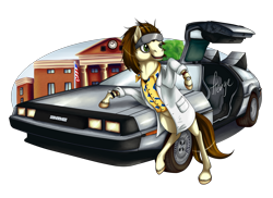 Size: 5500x4000 | Tagged: safe, artist:hengebellika, oc, oc only, earth pony, pony, back to the future, car, crossover, delorean, male, solo, stallion