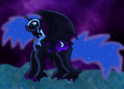 Size: 1024x737 | Tagged: safe, artist:crimsonmewtwo, derpibooru import, nightmare moon, dragon, solo, species swap