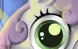 Size: 707x452 | Tagged: safe, artist:zsparkonequus, derpibooru import, sweetie belle, close-up, extreme close up, eye, solo