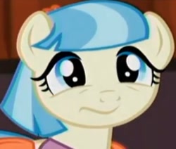 Size: 337x286 | Tagged: safe, derpibooru import, screencap, coco pommel, rarity takes manehattan, season 4, :s, cocobetes, cute, faic, low quality, reaction image, solo, wavy mouth, wrong aspect ratio