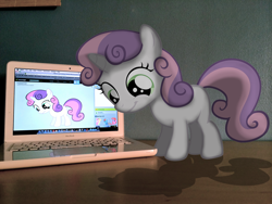 Size: 3264x2448 | Tagged: safe, artist:mr-blitz, derpibooru import, sweetie belle, deviantart, irl, macbook, photo, ponies in real life, safari, solo