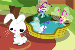 Size: 1628x1080 | Tagged: safe, screencap, angel bunny, breezie, it ain't easy being breezies, breezette, hat, mushroom hat