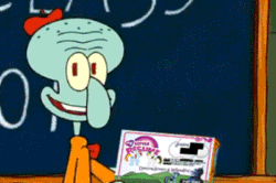 Size: 400x266 | Tagged: safe, derpibooru import, pony, 4chan, animated, artist unknown (spongebob episode), barely pony related, book, chalkboard, gif, image macro, into the trash it goes, meme, monty p. moneybags, penn jillette, reaction image, resume, spongebob squarepants, squidward tentacles, trash can