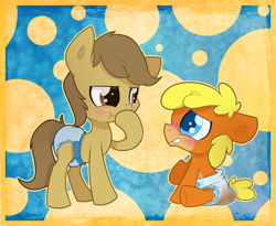 Size: 1028x841 | Tagged: safe, artist:cuddlehooves, derpibooru import, oc, oc only, oc:butterscotch, oc:peanut, pony, baby, baby pony, cuddlehooves is trying to murder us, cute, diaper, foal, messy diaper, poop, pullup (diaper)