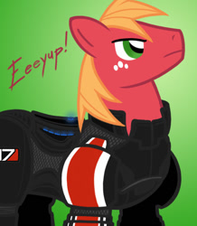 Size: 543x623 | Tagged: safe, artist:redhotkick, derpibooru import, big macintosh, earth pony, pony, armor, male, mass effect, n7 armor, solo, stallion