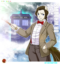 Size: 800x854 | Tagged: safe, artist:skyraptor, derpibooru import, doctor whooves, anthro, doctor who, human facial structure, solo, sonic screwdriver, tardis