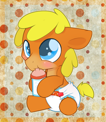 Size: 908x1040 | Tagged: safe, artist:cuddlehooves, derpibooru import, oc, oc only, oc:peanut, pony, baby, baby pony, diaper, foal, poofy diaper, solo