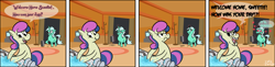 Size: 1280x313 | Tagged: safe, artist:skatoonist, derpibooru import, bon bon, lyra heartstrings, sweetie drops, bon bon is not amused, comic, female, heart, lesbian, lyra is not amused, lyrabon, mare of a thousand voices, shipping
