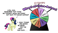 Size: 800x450 | Tagged: safe, artist:feather, derpibooru import, bon bon, sweetie drops, implied lyra, mare of a thousand voices, morgan freeman, voice actor