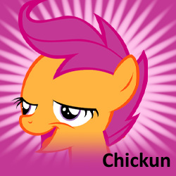 Size: 250x250 | Tagged: safe, derpibooru import, scootaloo, chickun, exploitable meme, meme, solo, spoilered image joke