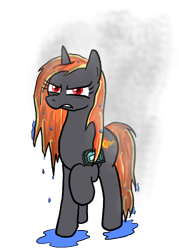 Size: 500x700 | Tagged: safe, artist:paper-pony, derpibooru import, oc, oc only, oc:incendia, pony, fanfic:antipodes, angry, solo, wet