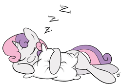 Size: 791x545 | Tagged: safe, artist:silver1kunai, derpibooru import, sweetie belle, cuddling, cute, diasweetes, pillow, sleeping, snuggling, solo