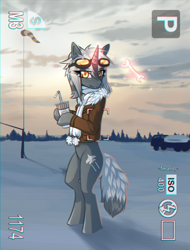 Size: 800x1054 | Tagged: safe, artist:hardcrowmao, oc, oc only, oc:wolf skyman, pony, bipedal, goggles, magic, photo, solo