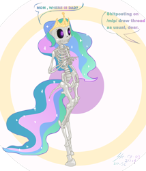 Size: 1500x1750 | Tagged: safe, artist:shinekolt, oc, oc only, satyr, /mlp/, 2spooky, anatomy, drawthread, implied princess celestia, king wiggy, offspring, parent:king wiggy, parent:princess celestia, skeleton, solo, vulgar