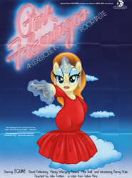 Size: 813x1100 | Tagged: safe, artist:tenaflyviper, derpibooru import, pony, bipedal, clothes, divine, dress, gun, john waters, pink flamingos, ponified, poster, revolver, solo