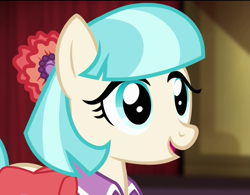 Size: 1383x1080 | Tagged: safe, derpibooru import, screencap, coco pommel, rarity takes manehattan, happy, solo