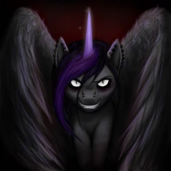 Size: 960x960 | Tagged: safe, artist:bua-ryohei-jr, derpibooru import, oc, oc only, oc:amber, alicorn, pony, alicorn oc, evil, evil grin, looking at you, piercing, solo