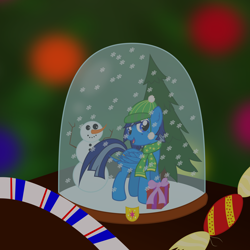 Size: 9000x9000 | Tagged: safe, artist:csillaghullo, derpibooru import, oc, oc only, pegasus, pony, absurd resolution, candy cane, christmas, hat, pine tree, present, snow, snow globe, snowfall, snowman, solo, tree