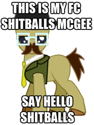 Size: 698x922 | Tagged: safe, derpibooru import, oc, oc only, pony, pony creator, caption, clothes, glasses, hat, image macro, male, moustache, necktie, solo, stallion, vest, vulgar