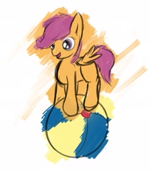 Size: 1798x2048 | Tagged: safe, artist:diction, derpibooru import, scootaloo, ball, solo