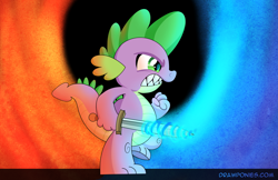 Size: 8045x5206 | Tagged: safe, artist:drawponies, derpibooru import, spike, dragon, absurd resolution, solo, sword