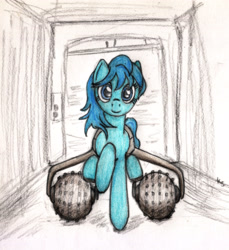 Size: 3617x3945 | Tagged: safe, artist:otherunicorn, derpibooru import, oc, oc only, oc:lana, fallout equestria, solo, traditional art, we're no heroes, wheelchair