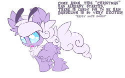 Size: 3307x2052 | Tagged: safe, alternate version, artist:starlightlore, derpibooru import, oc, oc only, oc:dandelion, mothpony, original species, bug eyes, christmas, cute, moth pony general, simple background, solo, transparent background