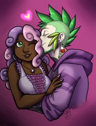 Size: 781x1022 | Tagged: safe, artist:collaredginger, spike, sweetie belle, human, dark skin, female, heart, humanized, male, mohawk, necklace, piercing, shipping, spikebelle, straight, undercut