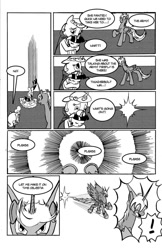 Size: 719x1112 | Tagged: safe, artist:leon-z, derpibooru import, oc, oc only, comic:moonlight drops, comic, dialogue, monochrome, thunderbolt