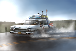 Size: 3072x2048 | Tagged: safe, artist:nbd-four, derpibooru import, oc, oc only, 59 cadillac, ambulance, cadillac, car, drift, drifting, ecto-1, ghostbusters, ponified, solo, station wagon