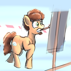 Size: 1000x1000 | Tagged: safe, artist:cheshiresdesires, derpibooru import, bob ross, easel, paintbrush, painting, ponified, solo