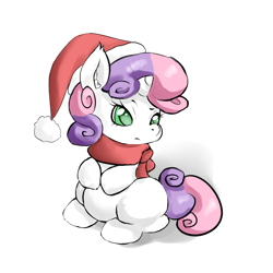 Size: 1000x1000 | Tagged: safe, artist:nepkari, derpibooru import, sweetie belle, clothes, colored pupils, cute, hat, santa hat, scarf, simple background, solo, white background