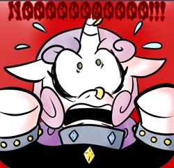 Size: 910x879 | Tagged: safe, derpibooru import, edit, sweetie belle, big no, meanie belle, reaction image, solo, the horror, why