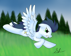 Size: 1024x809 | Tagged: safe, artist:shiverbear, derpibooru import, soarin', pegasus, pony, blue coat, blue mane, male, solo, stallion, wings