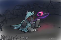 Size: 1050x700 | Tagged: safe, artist:noben, oc, oc only, oc:midnight charmer, pony, unicorn, dark, female, magic, solo