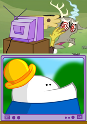 Size: 564x800 | Tagged: safe, discord, exploitable meme, homestar runner, homsar, meme, obligatory pony, tv meme