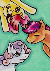 Size: 368x524 | Tagged: safe, artist:crowspeaker, apple bloom, scootaloo, sweetie belle, cutie mark crusaders, traditional art