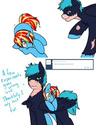 Size: 1280x1668 | Tagged: safe, artist:azure-doodle, oc, oc only, oc:azu, pegasus, pony, unicorn, :p, ask, bald, colt, cute, doodle and vigil, father, father and child, father and son, male, parent and child, tumblr