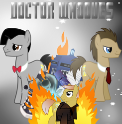 Size: 534x546 | Tagged: safe, derpibooru import, doctor whooves, alien, cyborg, bowtie, dalek, day of the doctor, doctor who, eleventh doctor, john hurt, mutant, necktie, ponified, scarf, tardis, tenth doctor, trenchcoat, war doctor