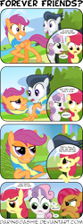 Size: 2000x5364 | Tagged: safe, artist:daringdashie, apple bloom, babs seed, rumble, scootaloo, sweetie belle, can you feel the love tonight, comic, cutie mark crusaders, female, male, older, rumbloo, shipping, song reference, straight, teenager, the lion king, wonderbolt trainee uniform