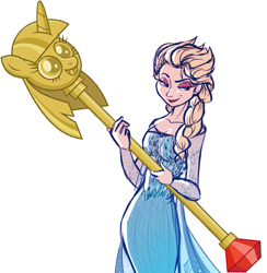 Size: 595x609 | Tagged: safe, artist:lizziet, derpibooru import, edit, human, dreamworks face, elsa, exploitable meme, frozen (movie), meme, scepter, solo, twilight scepter, twilight scepter meme