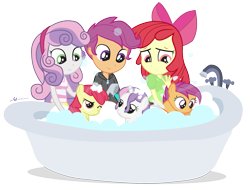 Size: 1305x990 | Tagged: safe, artist:dm29, derpibooru import, apple bloom, scootaloo, sweetie belle, pony, equestria girls, bath, bathtub, cute, cutie mark crusaders, hnnng, human ponidox, julian yeo is trying to murder us, pony pet, simple background, square crossover, transparent background, wet mane